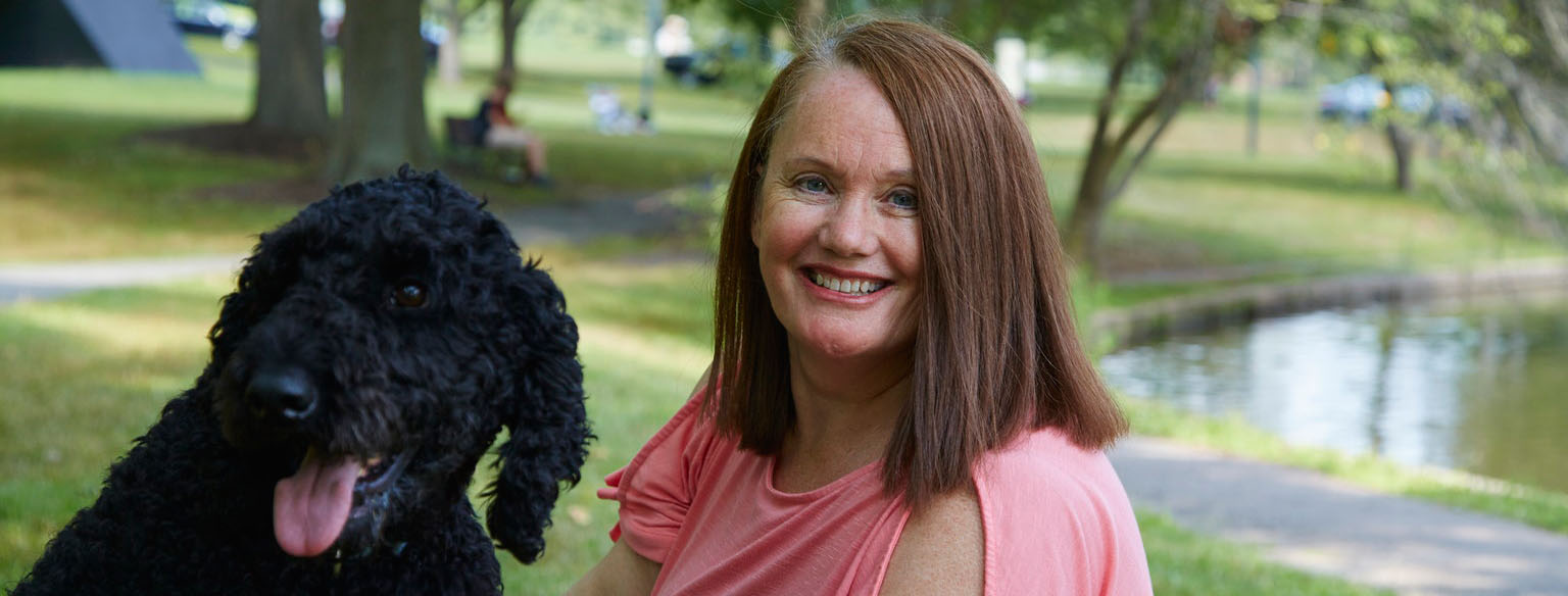 Elizabeth Wallace, animal communicator and her dog, Alfie